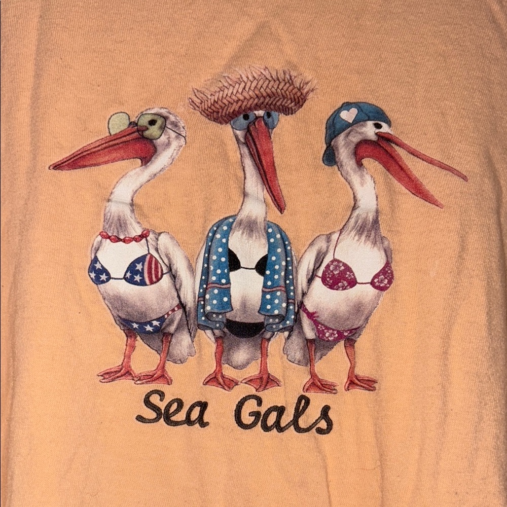 Peach Graphic T-Shirt with Sea Gulls - Picture 4 of 12